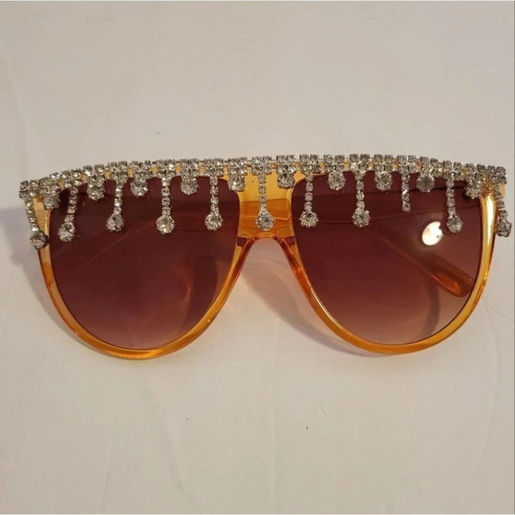 Women Round Oversize Rhinestone Crystal Drip Fashion Sunglasses by FEELOOL main image 6